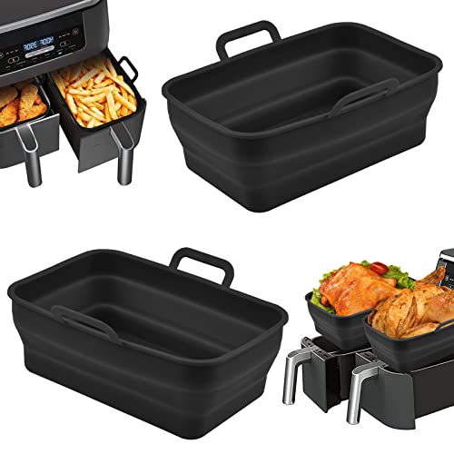 FOHYLOY Panier Friteuse en Silicone, Panier en Silicone Réutilisable Pour Ninja Foodi Dual Zone Friteuse [AF300EU/AF400EU], Accessoires de Friteuse Airfryer Micro-Ondes (Noir) Cover