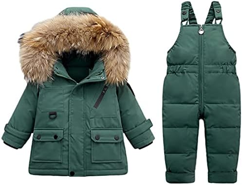 Little Unisex Baby Two Piece Puffer Down Winter Warm Snowsuit Jacket with Snow Ski Bib Pants