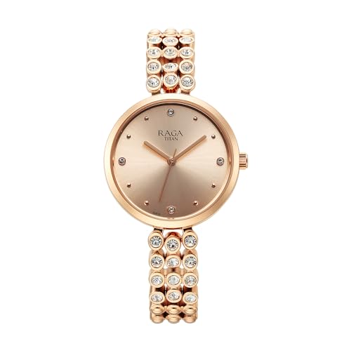 Titan Raga Showstopper Quartz Analog Rose Gold Dial Rose Gold Metal Strap Watch for Women - NT95262WM01