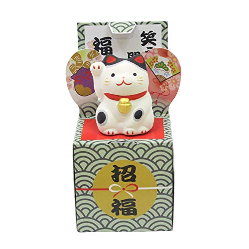 クラフトマンハウス 置物 白 本体全長:4cm 幸せを呼ぶ 福箱 猫飾り(黒ぶち) K7182