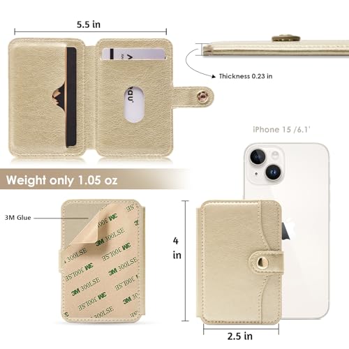 M-Plateau Cell Phone Purse With Slim Adhesive Credit Card Holder for Cell Phone Compatible with iPhone 12& iPhone 13 Pro Max 6.1 Inches/one Plus 10T/Samsung Galaxy Most Smartphones (Gold) by M-Plateau - Image 2