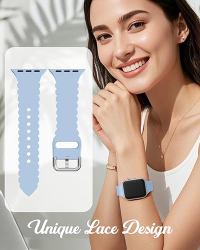 Sunnywoo Lace Sport Silicone Band Compatible with Apple Watch 38mm 40mm 41mm 42mm 44mm 45mm 46mm 49mm for Women, Soft Wristband Waterproof Replacement for iWatch Series Ultra 10 9 8 SE 7 6 5 4 3 2 1