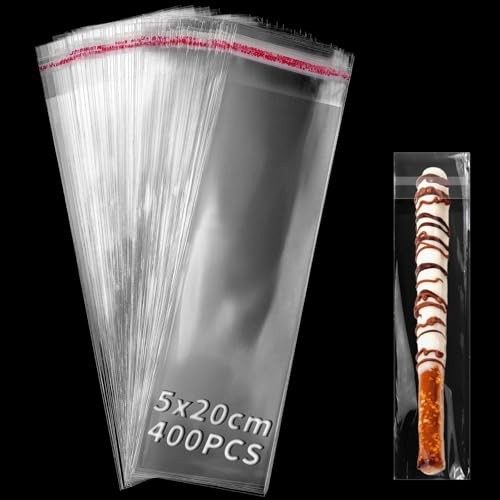 TXXATX 400 Pezzi Sacchetti Plastica Trasparenti 5x20 cm Lunghi Bustine Trasparenti Autoadesivi Sacchetti Cellophane Trasparenti Richiudibili Buste Cellophane per Candele Gioielli Biscotti Cannucce
