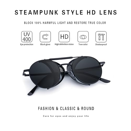 Image of RONSOU Steampunk Style Round Vintage Polarized Sunglasses Retro Eyewear UV400 Protection Matel Frame