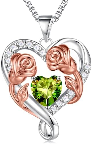 JKK Valentines Day Gifts for Her - S925 Sterling Silver 12 Month Birthstone Necklaces Mothers Day Birthday Christmas Gifts for Women Wife Mom