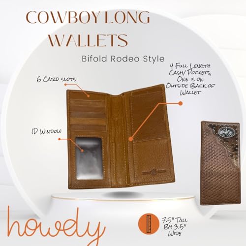 Urbalabs Mens Long Wallet Basketweave Leather Soft Leather Cow Hair Checkbook Style Cowboy Hand Crafted High End Mens Wallets Leather Bull Rider Rodeo Concho Gifts For Men (Brown)4