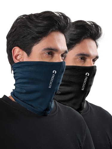 Freecultr Unisex Bamboo Bandana, Anti Microbial Super Soft & Comfort Fit, Breathable Multipurpose Headband, Face Mask for Dust Protection and Sun - Plain Pack of 2-Black,Sapphire Blue