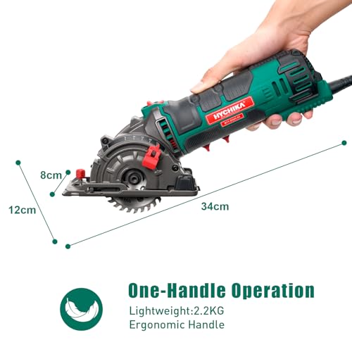 HYCHIKA 85mm Mini Circular Saw, 500W High-Power Metal & Wood Cutter Machine | Standard Configuration: Guide Rail + Dust Extraction Tube + 3 Saw Blades Precision DIY Tool - Image 4