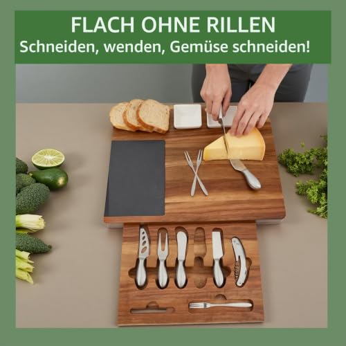 Louis Donné Käsebrett-Set aus Holz mit 4-teiligem Käsebesteck, große Charcuterie-Platte 43 x 33 cm, Servierplatte für Wein, Käse und Snacks, Geschenkidee zur Hochzeit, zum Jubiläum und zur Einweihung – Bild 3