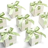 Marspark 50 Pcs Wedding Favor Boxes, 2.5 x 2.5 x 2.5 Inch Wedding Party Candy Boxes with Green Ribbons Bridal Gift for Guests Bridal Shower Birthday Party Anniversary Supplies