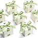 Marspark 50 Pcs Wedding Favor Boxes, 2.5 x 2.5 x 2.5 Inch Wedding Party Candy Boxes with Green Ribbons Bridal Gift for Guests Bridal Shower Birthday Party Anniversary Supplies