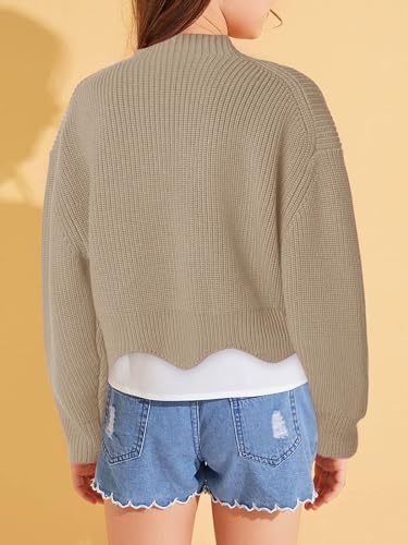 Image of Haloumoning Girls Mock Neck Sweaters Kids Fall Fashion Long Batwing Sleeve Rib Knit Pullover Clothes 5-14 Years