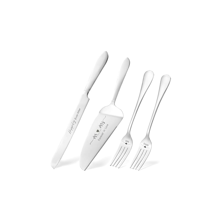 ROXBURGH-Wedding-Cake-Knife-and-Server-Set-Engraved-Mr-and-Mrs-Silver-Forks-Cake-Cutting-Set-Pie-Dessert-Servers-for-Wedding-Anniversary-Bridal-Shower-Engagement ROXBURGH Wedding Cake Knife and Server Set, Engraved Mr and Mrs Silver Forks Cake Cutting Set Pie Dessert Servers for Wedding Anniversary Bridal Shower Engagement