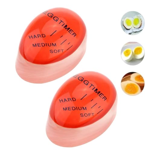 Jimkply - 2 temporizadores de huevos con cambio de color, indicador de madurez para huevos cocidos blandos, medianos y duros, reutilizables, sensibles al calor y no tóxicos
