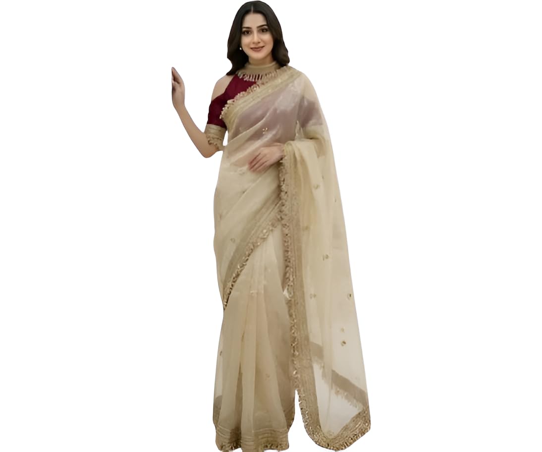 vragi Women's Soft Silk Dual Shade Saree with Embroidery Work & Lace Border With Contrast Embroidery Unstitched Blouse_(FSatin Cream_oi2)-picture-40