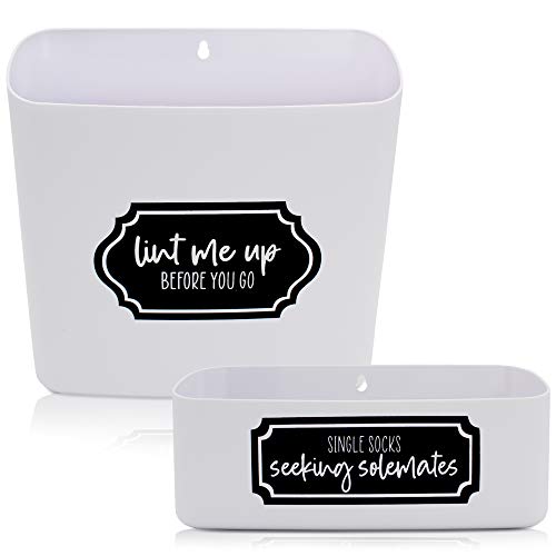Lint Bin + Lost Sock Bin Combo Set - Magnetic Large Lint Bins & Sock Container - Space Saving Laundry Storage Organizer for Dryer/Washer or Wall Mount - Lint Holder Bin for Laundry Room