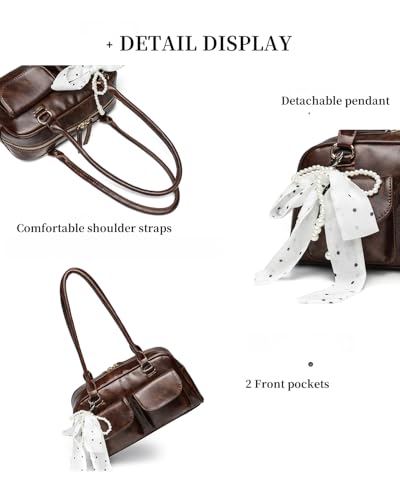 Y2K Shoulder Purses for Women Trendy - PU Leather Retro Boston Handbag, Lightweight and Versatile for Work and Travel3