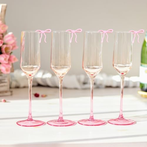 Marcadores de bebidas con lazo rosa para decorar copas en cumpleaños y bodas coquetas 3