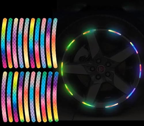 Image of REDWIND Anti-Collision Glow in The Dark Wheel Rim Stickers Night Reflective Tape Warning Sticker for Decoration Universal for All Cars Bikes Motorcycles Bicycle Trucks and etc(20 Strips) (Rainbow)