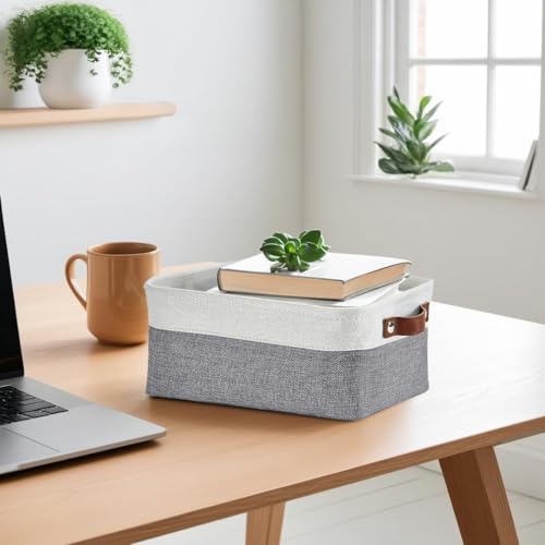 Image of DECOMOMO Foldable Storage Bin [3-Pack] Collapsible Sturdy Cationic Fabric Storage Basket Cube W /Handles for Organizing Shelf Nursery Home Closet (Grey and White, Small - 11.8 x 8 x 6-6 Pack)
