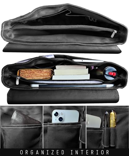 RUSTIC TOWN 16" Leather Laptop Messenger Bag for Men - Full Grain Leather Briefcase Computer Satchel Office Crossbody Bag4
