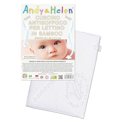 Cuscino antisoffocamento 2 Andy & Helen Cuscino Lettino Bambino Antisoffco con fodera in Bamboo. Misure: 52x32x3 cm