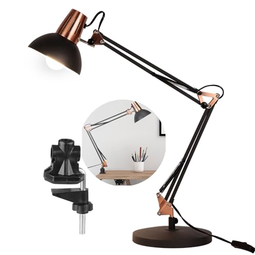 FIRVRE Lampe de Bureau à Bras Oscillant et Moderne en Métal Lampe à Pince Flexible Lampe de Travail Multi-joint avec Interrupteur pour Chambre à Coucher...