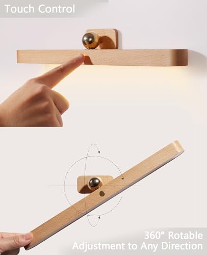 Image of Wall Lights for Bedroom Battery Operated Wall Sconce Lamp Vanity Light Magnetic Aesthetic Wooden Big Capacity 2000mah Wireless Rechargeable Wall Lights for Living Room,Beech Wood