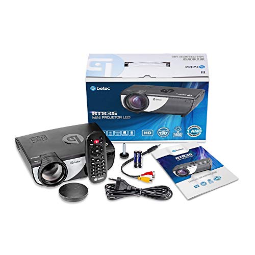 Mini Projetor Led Portátil Betec - 1600 Lumens - 130 Pol. - Tripé - Entrada Hdmi, Vga, Av-Rca e USB