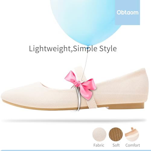 Image of Obtaom Mary Jane Flat Shoes Round Toe Ballet Flats for Women Dressy Fabric Business Flats Comfortable Classic Strap Flats for Office