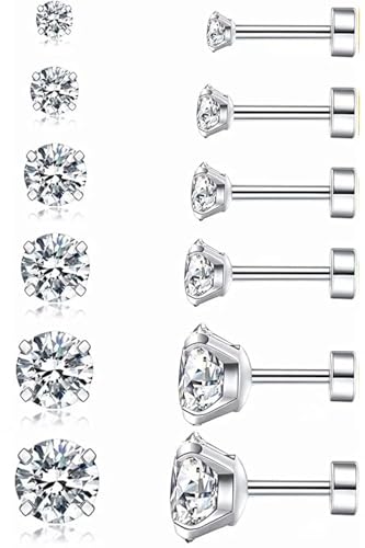 ORiTi 6 Pairs 20G Hypoallergenic Brithstone Stud Earrings fo...