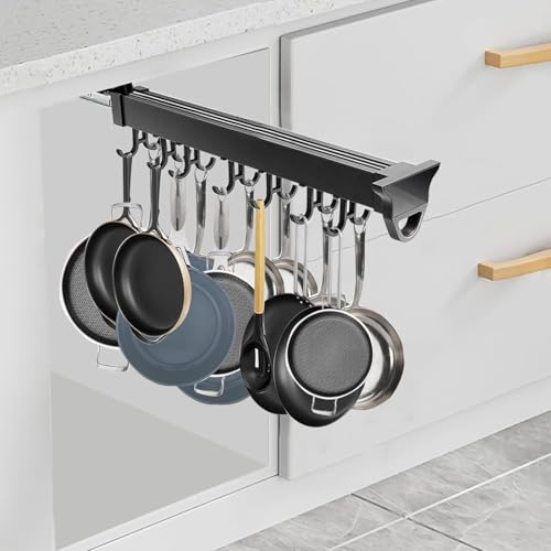 ASerZenith Soporteas Y Trapeadores con Ganchos Resistentes - Organizador Extraíble Deslizable para Armarios, Sartenes, Ollas Y Estantes - Organizador Multifuncional, Negro, 510 Mm/20 Pulgadas