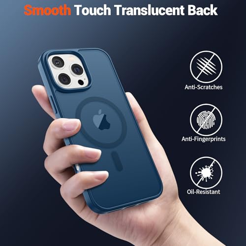 Image of SUPFINE Magnetic for iPhone 16 Pro Max Case with Screen Protector (Compatible with MagSafe) (Military Grade Drop Protection) Translucent Matte Shockproof with Anti-Fingerprint Phone Case,Deep Blue