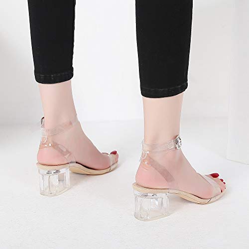 Mackin Girl G547-1 Women's Clear Sandals Block Heel Ankle Strap Transparent Shoes Nude 8 #TOP5