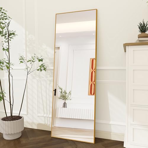 KeepGoon Miroir Pleine Longueur,164 x 54 cm Miroir sur Pied, à Suspendre, Debout ou appuyé, pour Chambre à Coucher, doré, carré