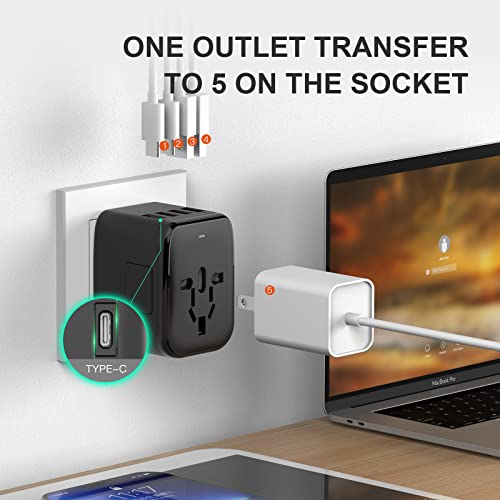 Image of Universal Travel Adapter, VYLEE 5 in 1 International Power Adapter, 3.5A 2xUSB-A and 2xUSB C Wall Charger, Worldwide Travel Essentials Plug for Europe USA UK AUS Asia (Black)