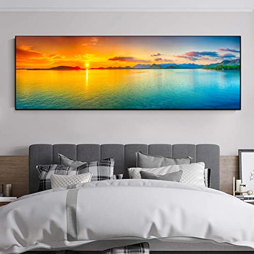 Peinture Toile Lever Du Soleil Mer 60x180cm pour Décoration Salon