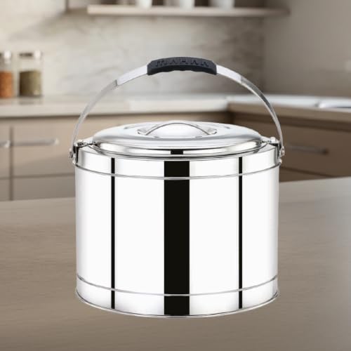 Image of Maaha Stainless Steel Picnic Pot with top Handle 5 Litre | Double Walled PU Insulated | Strong Locking Lid & Side Handles | Rust-Free, Durable & Scratch Resistant | Keeps Food Hot & Cold for Hours