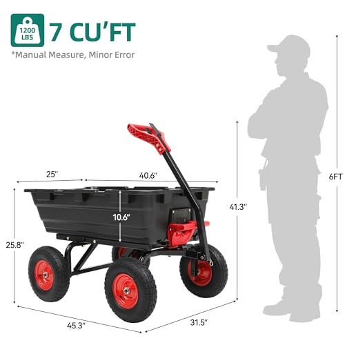 Autodaya 1200lbs Garden Dump Cart,7 Cu.Ft Utility Wagon Cart with Hitch,Heavy Duty Yard Dump Wagon Wheelbarrows with 13\" All Terrain Wheels & 2-in-1 Handle,Tow Behind for Lawn Mower Tractor ATV