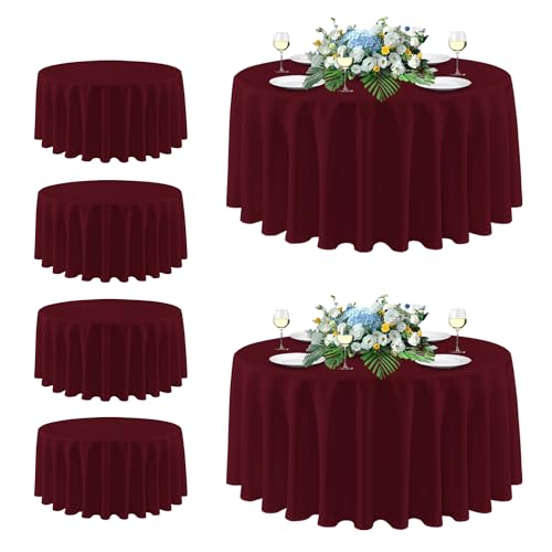 Image of sancua Round Tablecloth 108 Inch Diameter, 6 Pack Burgundy - Circle Polyester Fabric Table Cloth for Chiristmas Party Reception Banquet Birthday, Washable Formal Table Cover (Fit 42-96 Inch Tables)
