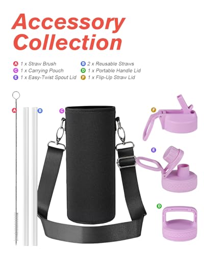 Image of Coolflask 40 oz Water Bottle Insulated with Straw & 3 Leakproof Lids