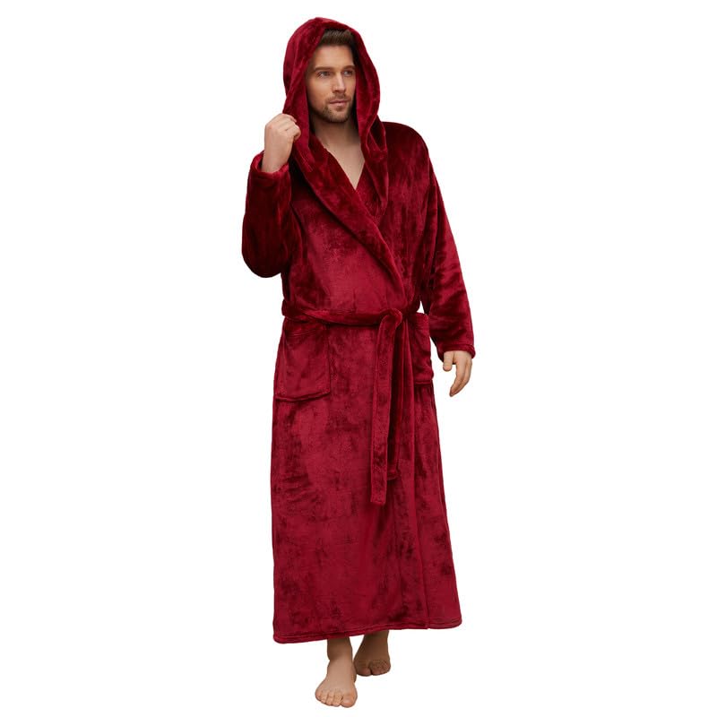 U2SKIIN Mens Robe with Hooded, Full Length Thickened Plush Robe Big and Tall Bathrobe