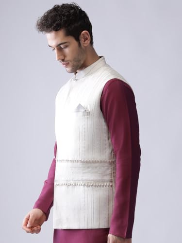 Image of Kisah Men's Cotton Blend Embroidered Nehru Jacket Regular Fit | Designer Ethnic Layering | Wedding & Occasion Wear