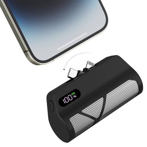 muyoudun Portable Charger Power Bank 5000mAh with Built-in Cables, PD20W Fast Charging, Dual Ports (Type-C & Apple-Compatible), Compact Design for Travel & Commuting (Black)