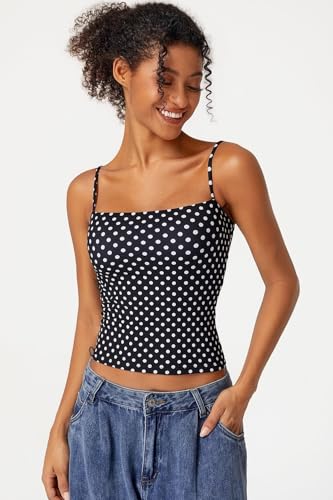 Image of QINSEN Women's Double Lined Basic Tank Top Adjustable Spaghetti Straps Sleeveless Camisole Shirts