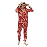❤Design: Langarm Rentier Jumpsuit Bodysuit mit Reißverschluss und Kapuze, lange Ärmel,deer print,Rot Farbe,fügen Sie eine festliche Atmosphäre und sehen sie festlicher aus.
