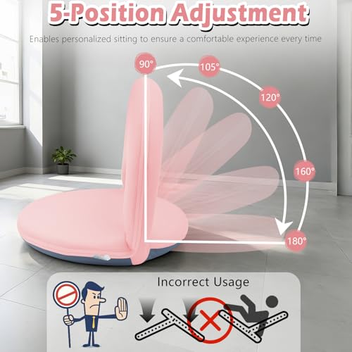 Image of Floor Chair Floor Cushion Folding Padded Gaming Chair Adjustable 5-Position Floor Seat with Back Support for Kids Adult Great for Gaming Reading Meditating