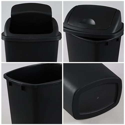 Caneca de basura plástica con tapa basculante, 10 gal, negra, set 4 miniatura 3