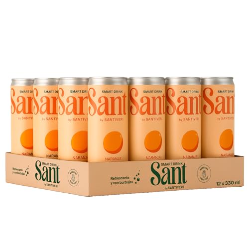 Santiveri - SANT Smart Drink, Bebida con Zumo Natural de Frutas y Fibra Prebiótica, Bajo en Calorías, Sin Azúcares, Ni Edulcorantes Artificiales - 12 Latas x 330 ml (Pack de 12, Naranja-Mango)