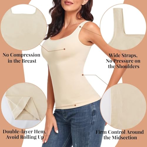 Image of EUYZOU Women's Tummy Control Shapewear Tank Tops Seamless Square Neck Compression Tops Slimming Body Shaper Camisole